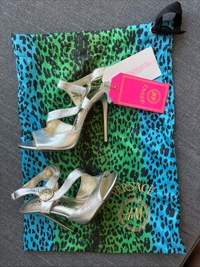 Versace for H&M Metallic Silver Strappy Stiletto Heels